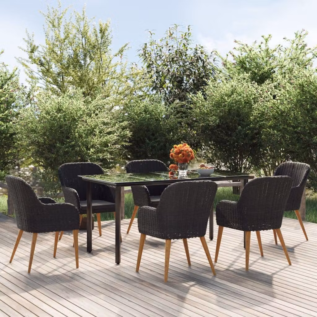 Maison Exclusive - Set da pranzo da giardino da 7 pezzi con cuscini, nero