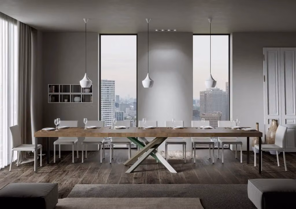Tavolo allungabile Volta Premium Bs Com colore noce con telaio a X e piano in MDF laminato, L/P/H: 90 x 180/440 cm – 2