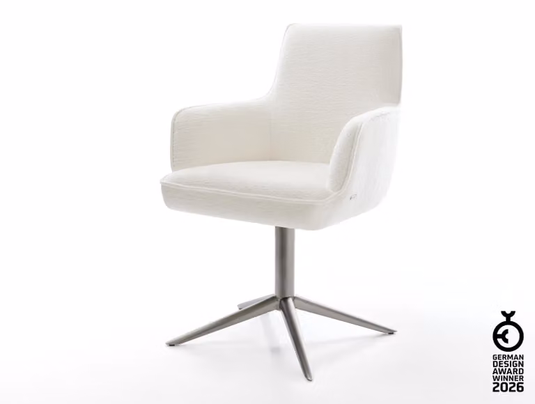 Sedia girevole DELIFE Heira-Flex con braccioli Bouclé Soft Beige Basamento in grafite Girevole a 360° Funzione oscillante Molle insacchettate