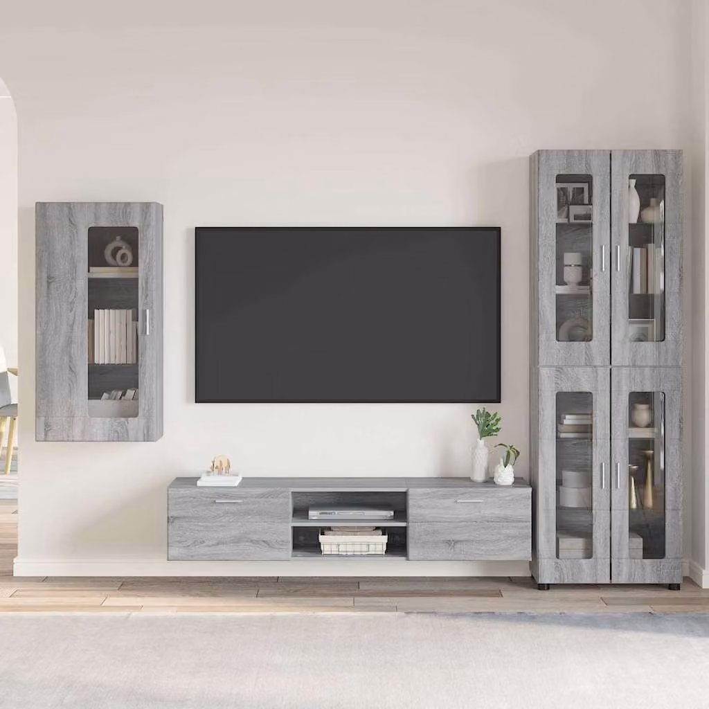 Set mobile TV moderno vidaXL FLORIN in 3 pezzi Grigio, L: 150 cm, P: 39 cm, H: 30 cm – 1