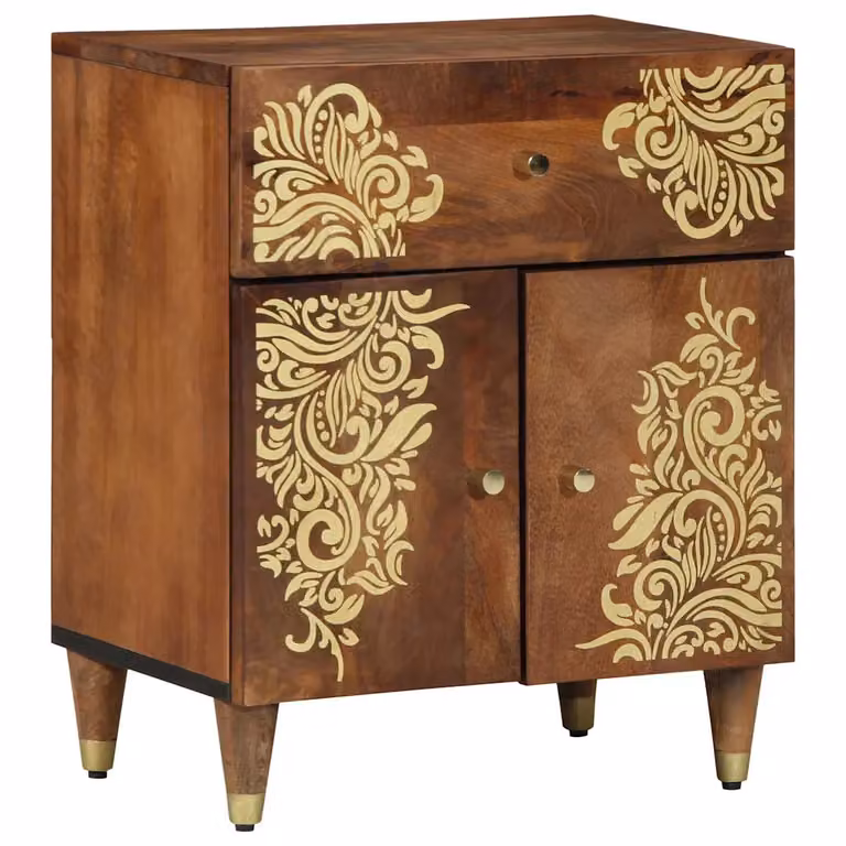 vidaXL Comodino moderno in legno di mango e metallo, colore marrone e oro, L: 50 cm, P: 33 cm, H: 60 cm