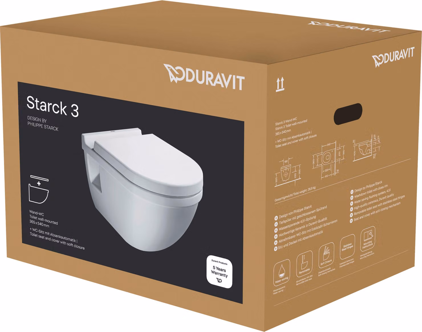 Ensemble Duravit Starck 3 SET : wc suspendu avec abattant à fermeture progressive, 370 x 540 x 405 mm, blanc, 42000900A1, 42000900A1