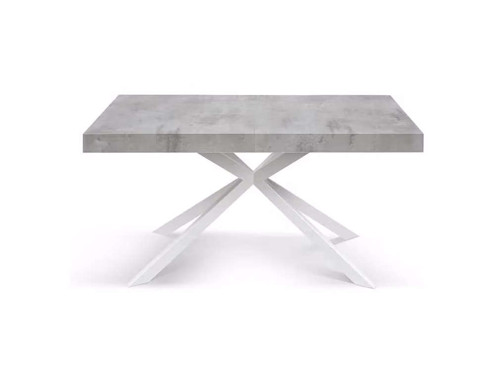 Tavolo CAMAIORE in legno, finitura grigio cemento e base a X in metallo bianco, allungabile 140×90 cm - 220×90 cm