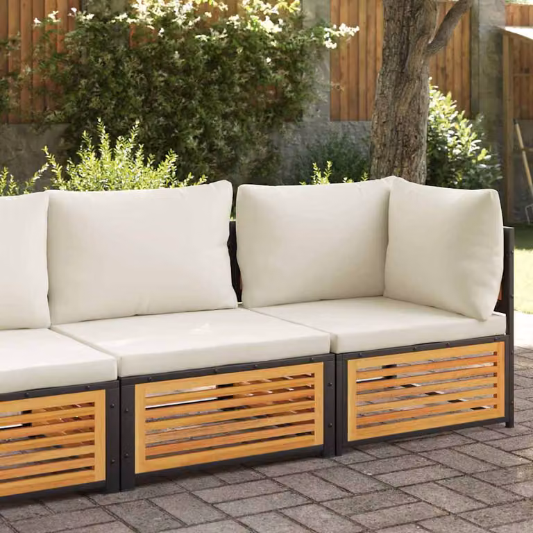 vidaXL Divano da Giardino Moderno a L con Cuscini in Legno di Acacia Trattato, Colori Bianco, Marrone e Beige