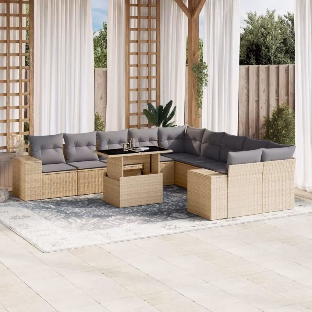 Maison Exclusive - Set Divani da Giardino 11 pz con Cuscini Beige in Polyrattan