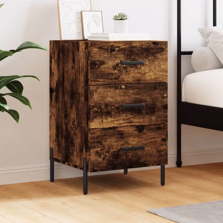 Comodino moderno vidaXL in legno e metallo, colore rovere fumo, L/P/H: 40 x 40 x 66 cm