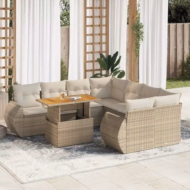 Set Divano da Giardino a L vidaXL in Polyrattan con Cuscini Beige e Tavolino da Caffè