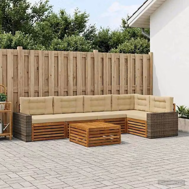 Set di divani da esterno 6 pz Naturale e Beige Poliestere 3383401