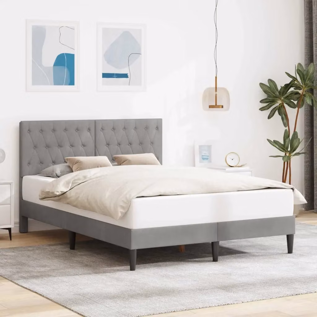 Letto matrimoniale moderno in velluto grigio con struttura imbottita L/P/H: 160 x 200 x 96 cm – 2