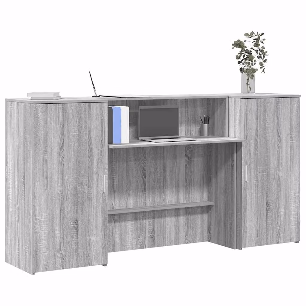 vidaXL Banco Reception Moderno Grigio Sonoma in Legno Multistrato L: 200 cm, P: 50 cm, H: 103,5 cm