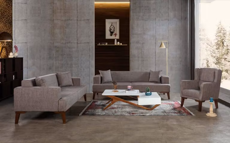 Luxus Möbel Sofagarnitur Couch Sofa Polster 3+3+1 Wohnzimmer Taupe Sofas Couchen