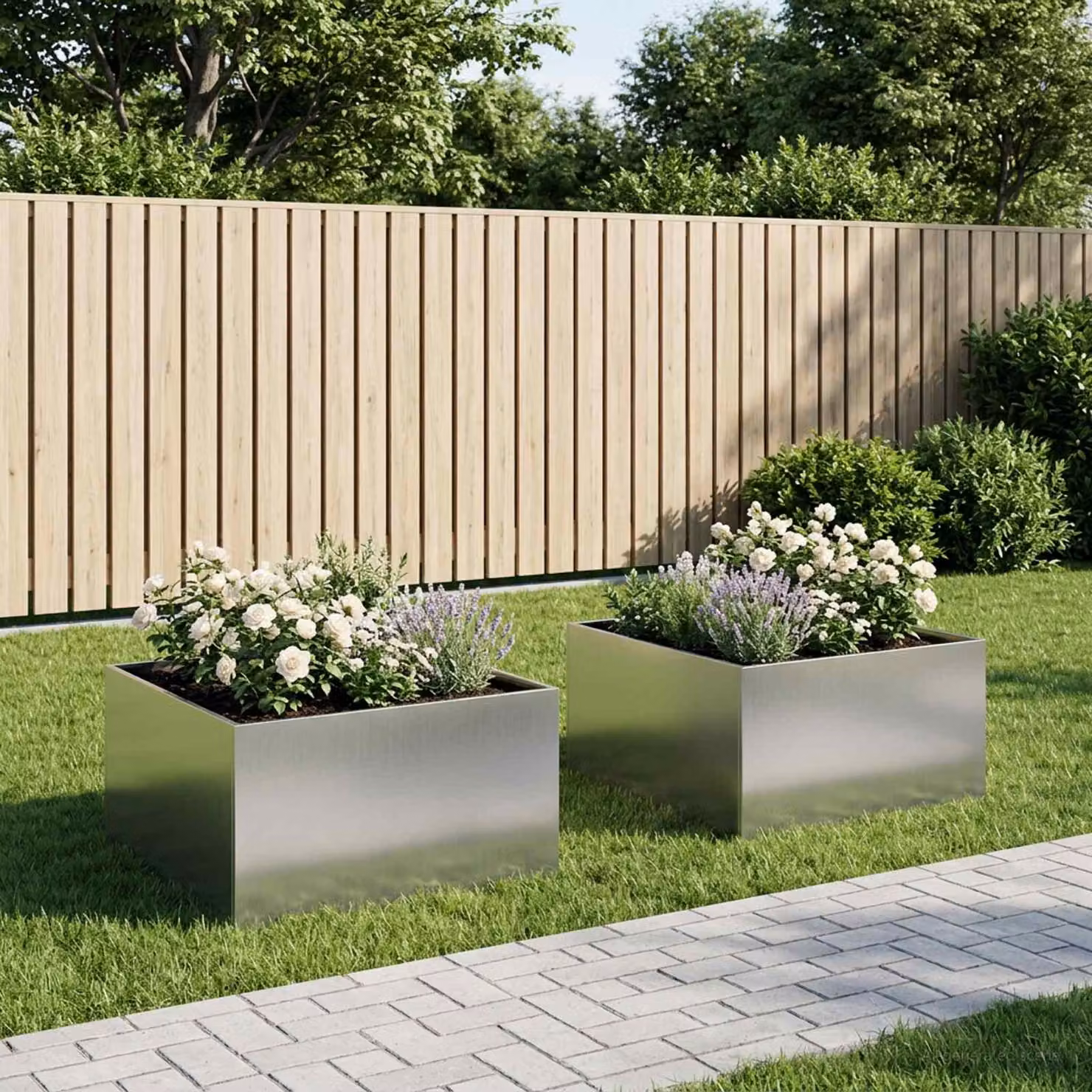 Set di 2 vasi da giardino vidaXL in acciaio zincato argento L: 80 cm, P: 80 cm, H: 40 cm