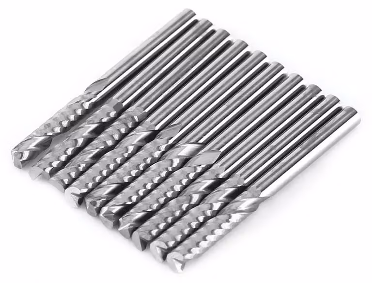 Elzusha - Set di frese a tazza, 10 pezzi - Carburo di tungsteno - Lavorazione a singola elica - Fresa CNC - Adatta per metallo/legno/plastica - Diametro tagliente: 1/8"