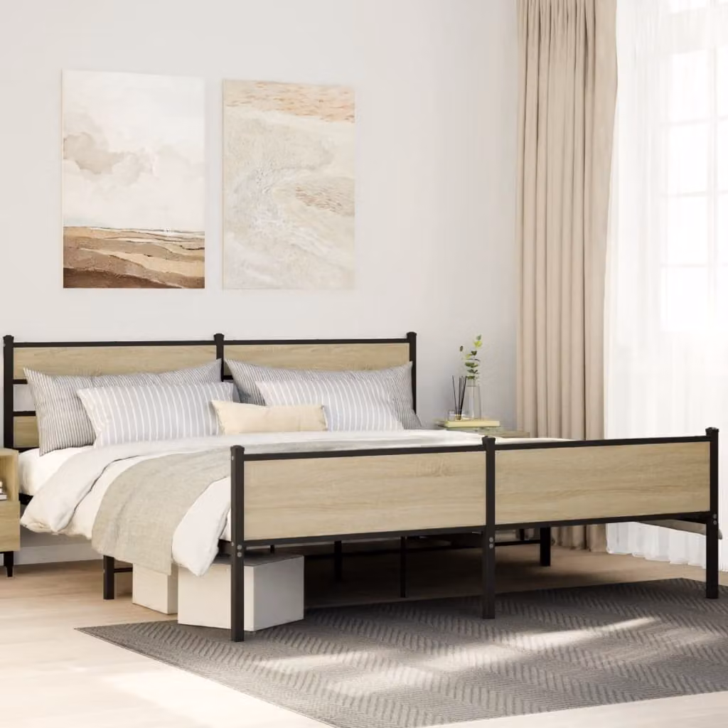Giroletto in metallo vidaXL con doghe fisse in colore Rovere Sonoma, L: 180 cm, P: 200 cm, H: 91,5 cm – 1
