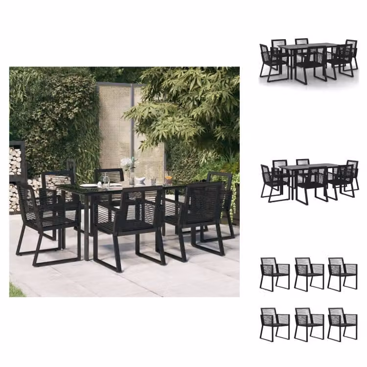 vidaXL Set da pranzo da giardino 7 pezzi in rattan PVC nero - Set di mobili da giardino