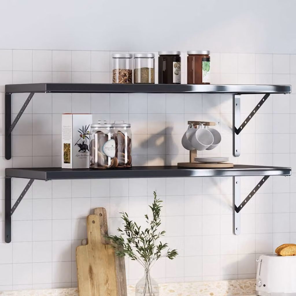Set di 4 staffe per mensola vidaXL in acciaio inox nero opaco, L 40 cm x P 2,5 cm x H 25 cm