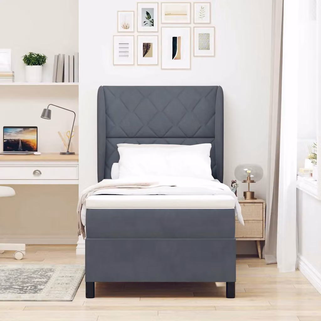 Letto ibrido con testiera in velluto vidaXL Grigio, L 90 x P 200 cm