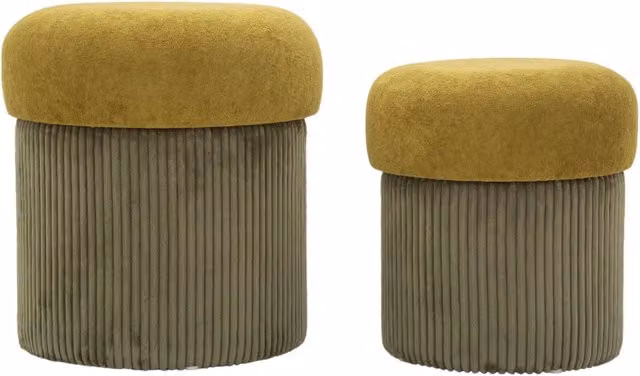 Set di 2 Puff con Contenitore Aspen GIORDANOSHOP Verde, Design Moderno Cilindrico in MDF e Tessuto Vellutato, Ø42x44 cm e Ø35x37 cm