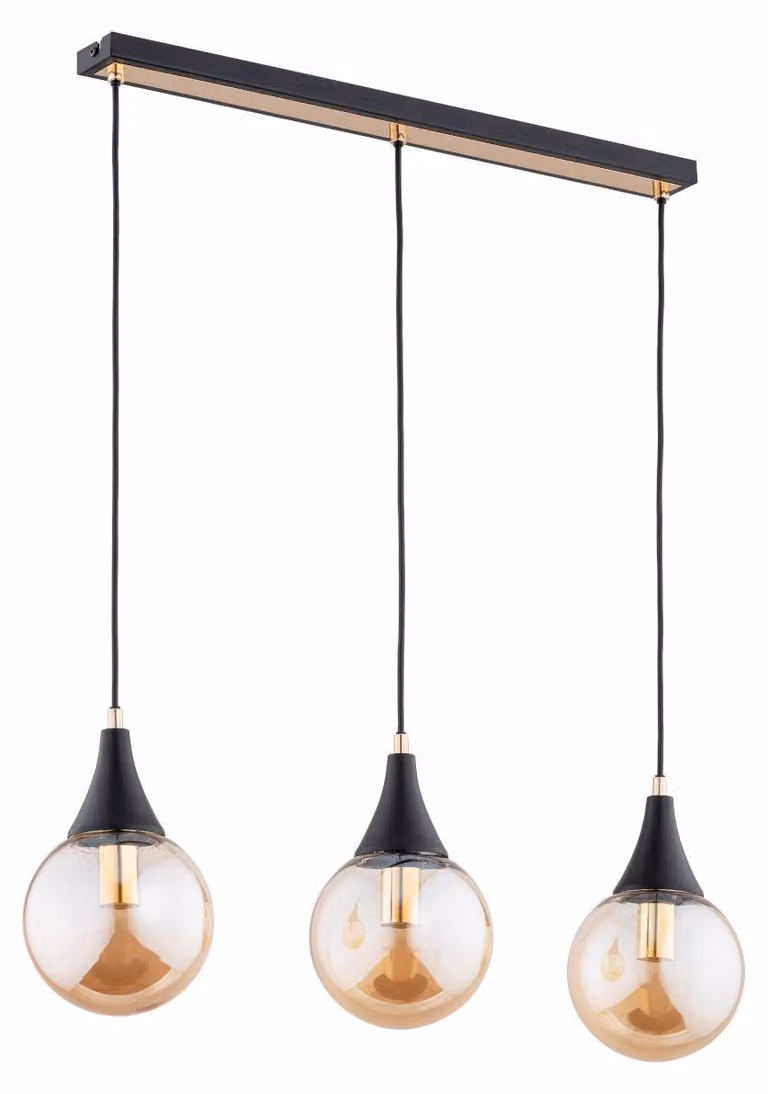 Lampada a sospensione con sfere color ambra GEMINI nera 3xE14x10W in metallo, dimensioni: 80x15x63 cm, IP20, Alfa