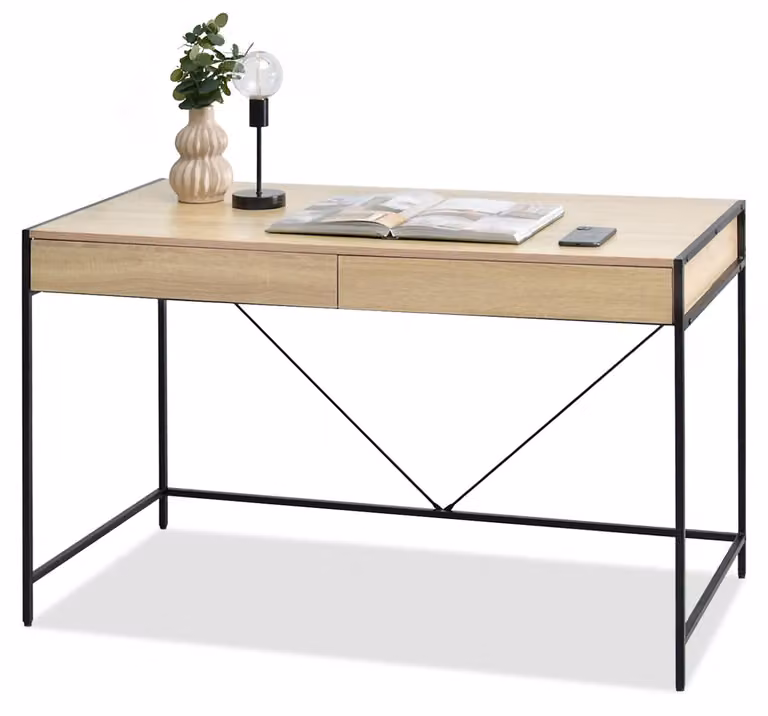 Scrivania larga DAMJAR - nero / rovere sonoma