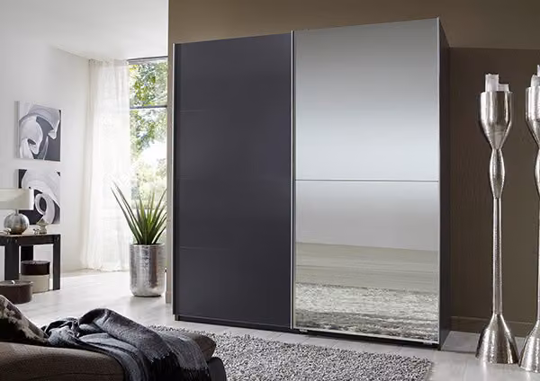 Armadio Queen ad ante scorrevoli Armadio 180x65x198cm grafite specchio 2 ante