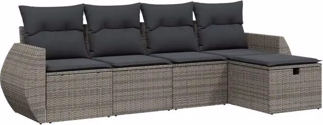 Set Divano da Giardino 5 pz | Set Salotto da Giardino con Cuscini Grigio in Polyrattan