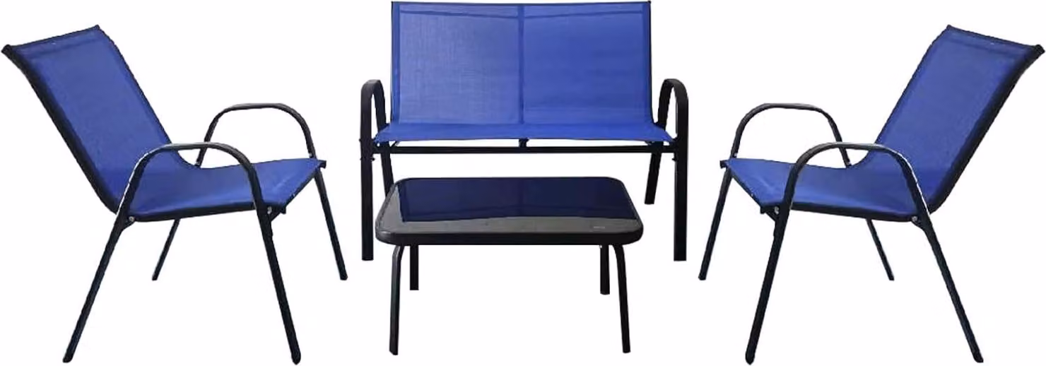 KOMFOTTEU set da balcone 4 pezzi, set di mobili da giardino per 4 persone, set da giardino con 2 sedie & 1 panca & 1 tavolino, set di mobili da patio set di sedute per balcone, cortile (blu)