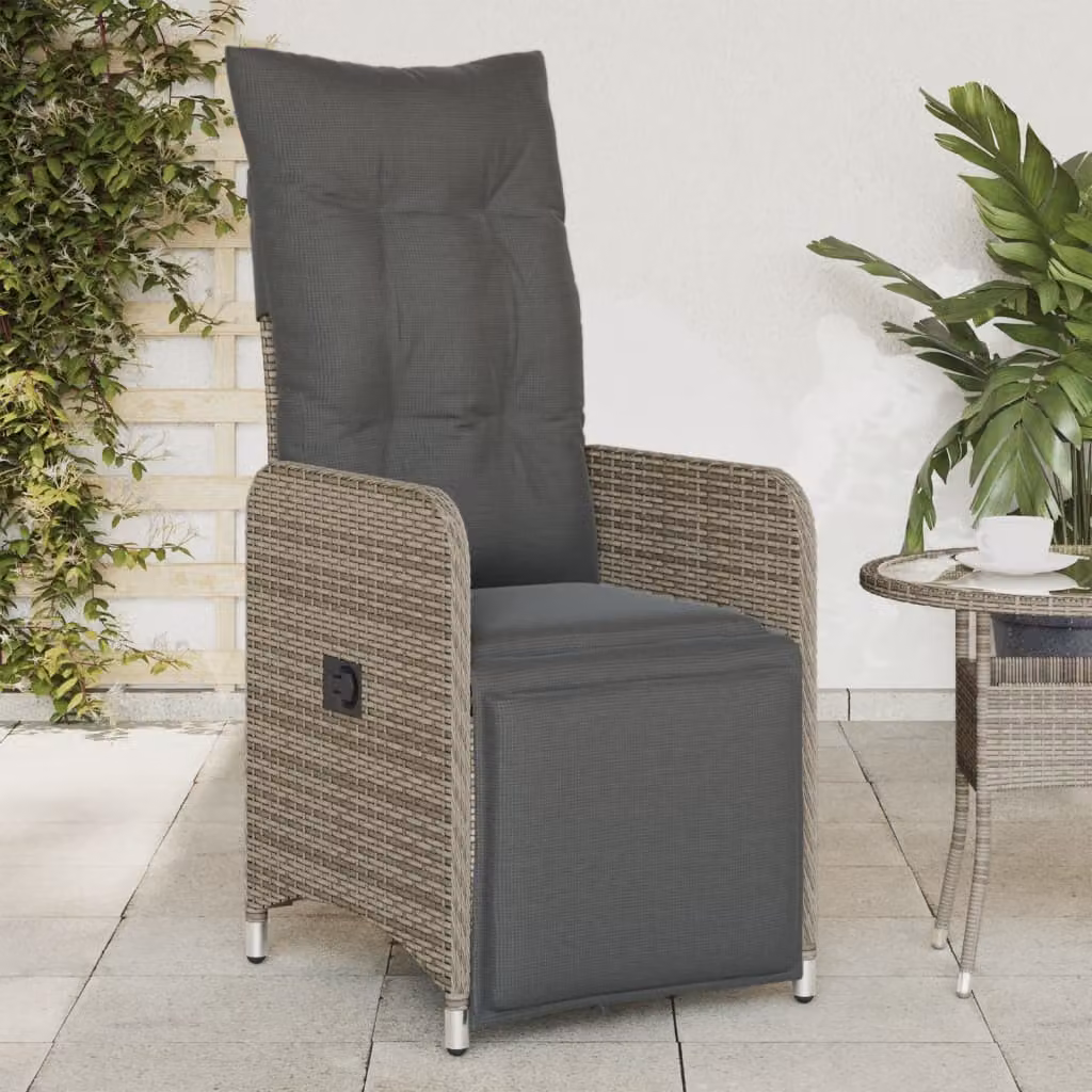 Set di 2 sedie da giardino reclinabili con cuscini vidaXL in polyrattan grigio con braccioli