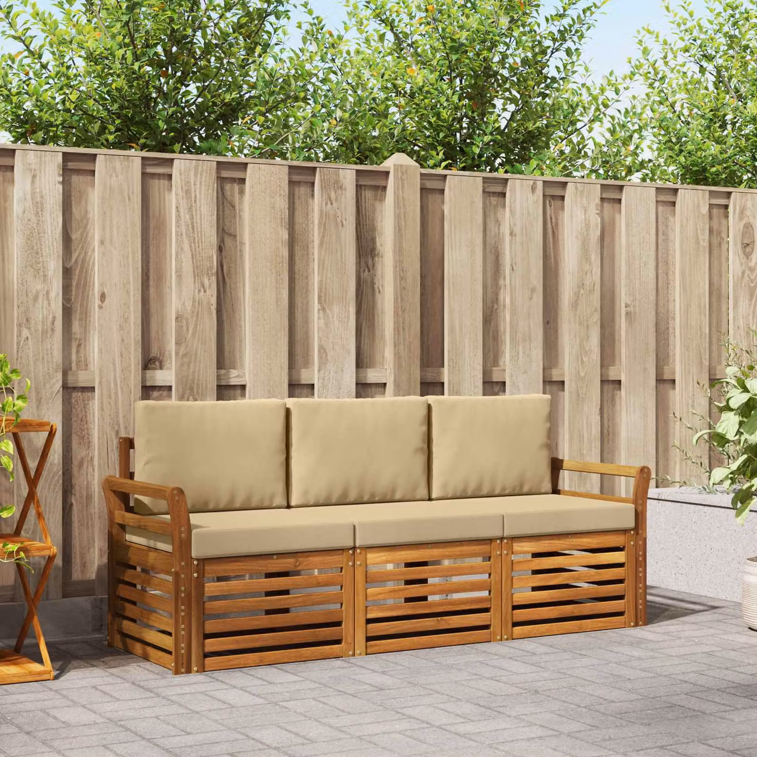 Set di divani da giardino vidaXL in legno di acacia massello con cuscini beige e marrone