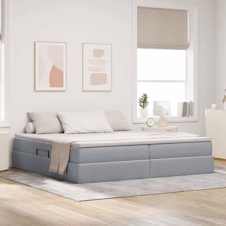 Letto con contenitore e materasso ibrido vidaXL Grigio, L/P/H: 200 x 200 x 48,5 cm