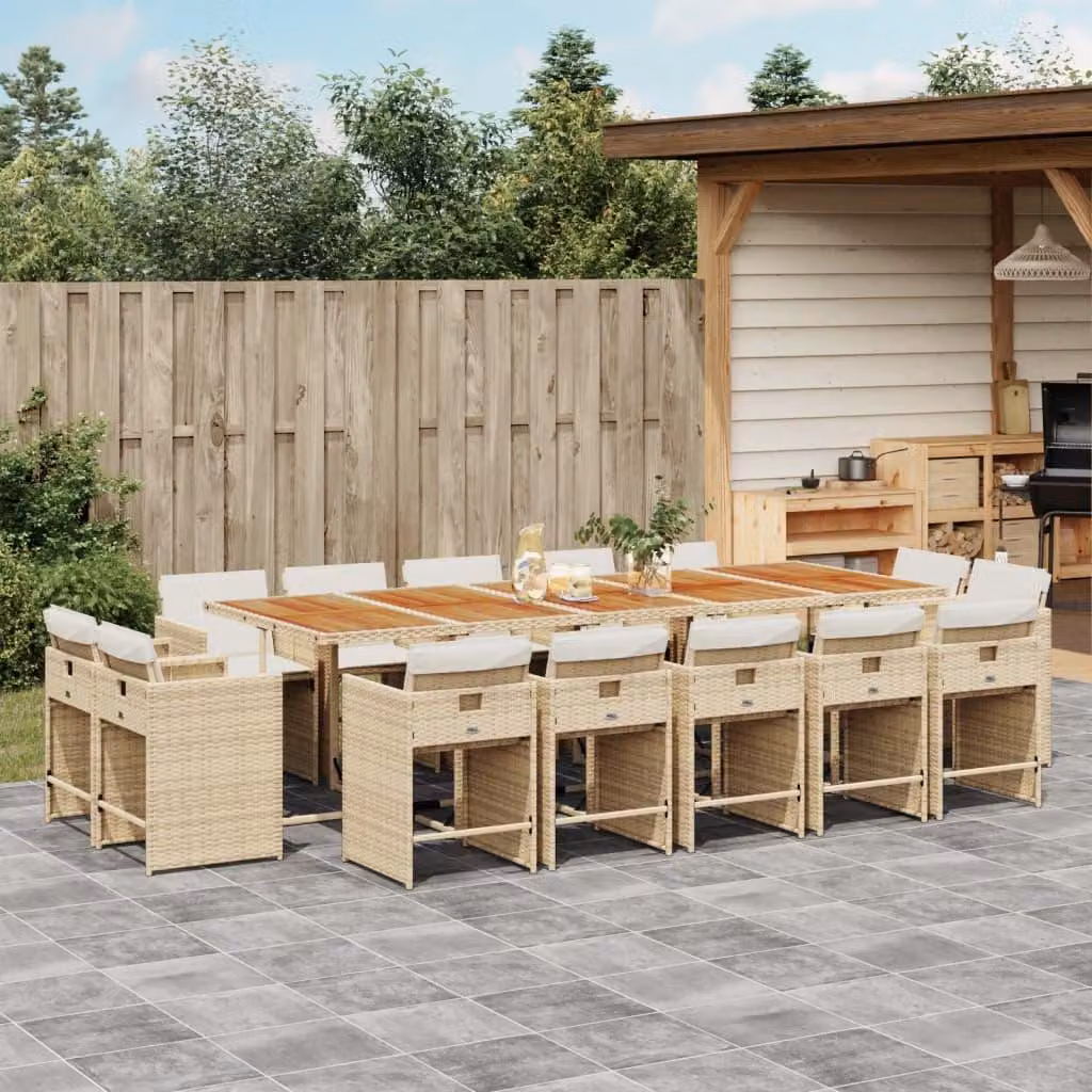 Maison Exclusive - Set da Pranzo da Giardino 15 pz con Cuscini Beige in Polyrattan