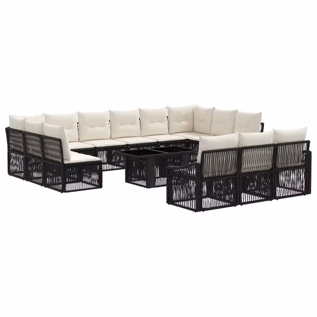 Set Divano da Giardino Moderno vidaXL in Polyrattan Nero e Bianco Crema con Cuscini e Tavolino in Vetro – 2