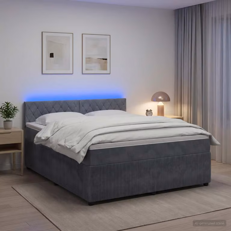 Letto box spring ibrido vidaXL con materasso a molle insacchettate in tessuto grigio, L/P: 180 x 200 cm