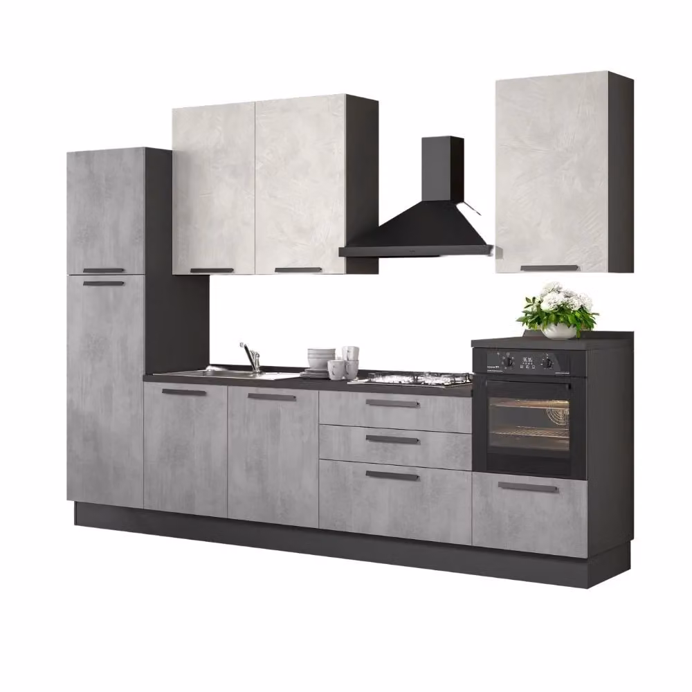 Cucina lineare moderna con elettrodomestici inclusi in MDF color antracite e grigio opaco L: 330 cm, P: 60 cm, H: 240 cm – 2