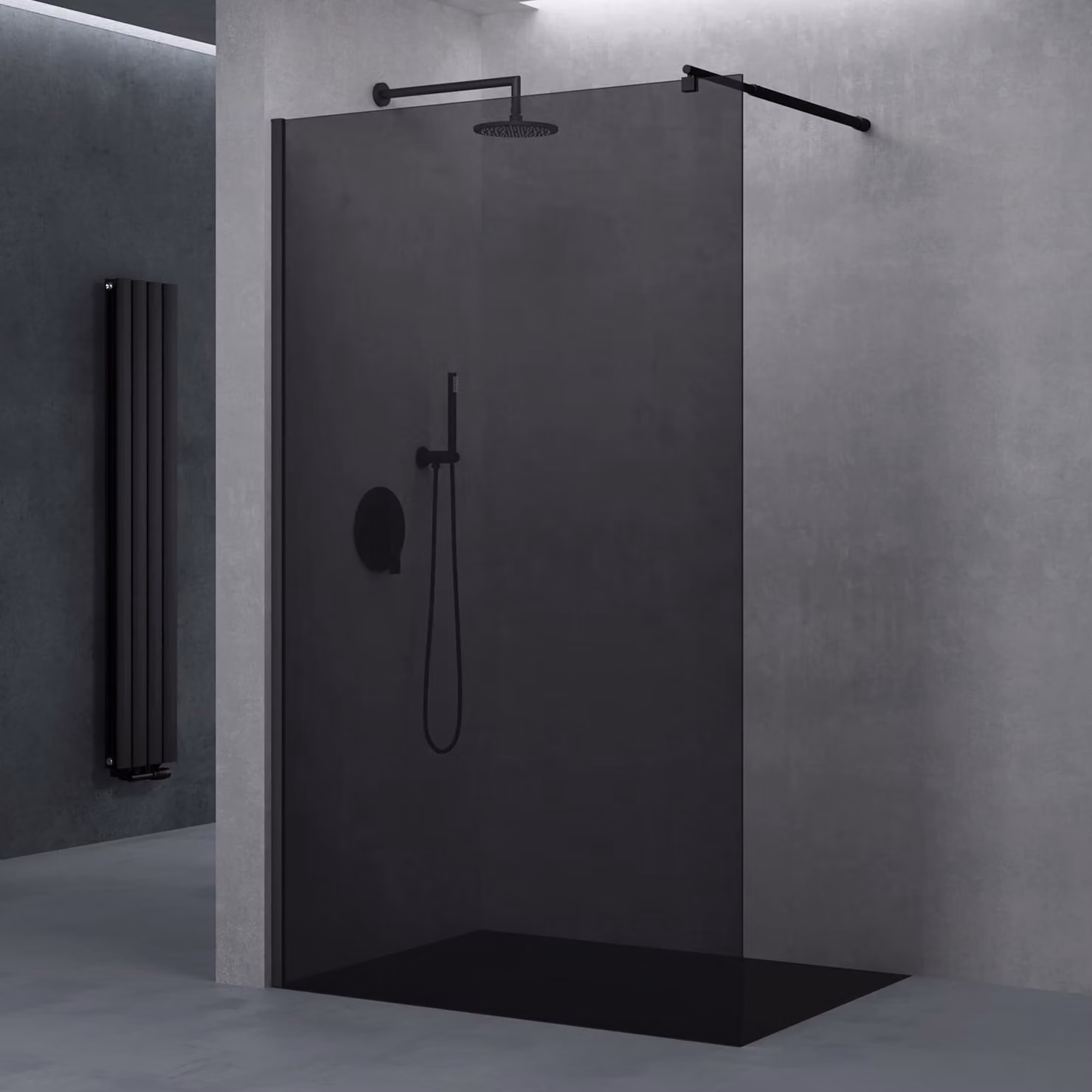 doporro Box Doccia Walk-In 100x200 cm, Parete Doccia Fissa in Vetro Temperato FumšŠ 10 mm con Barra Stabilizzatrice Regolabile e Profilo Nero Opaco šC Bremen02VG