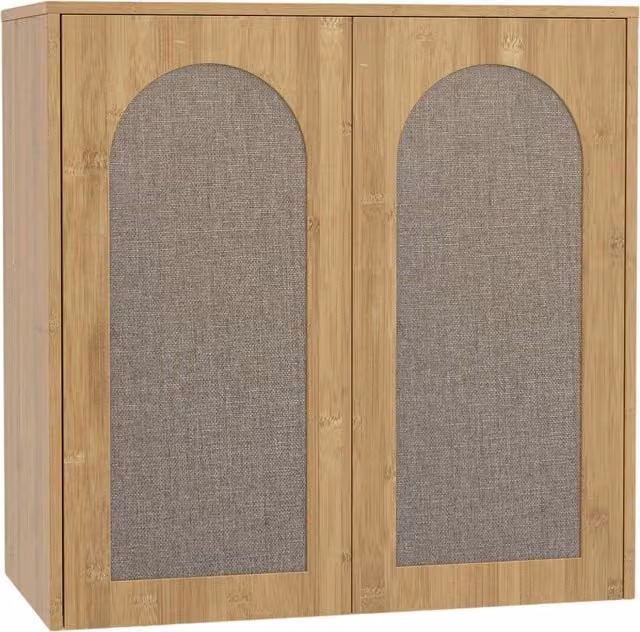 Armadio da parete per bagno HOMCOM con 2 ante effetto rattan e chiusura soft-close, rovere