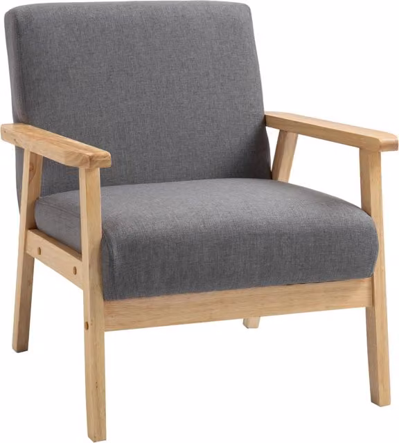 Poltrona con schienale alto, poltrona lounge con braccioli, sedia da pranzo, reclinabile effetto lino, poltrona imbottita, grigia, 64 x 70 x 72 cm
