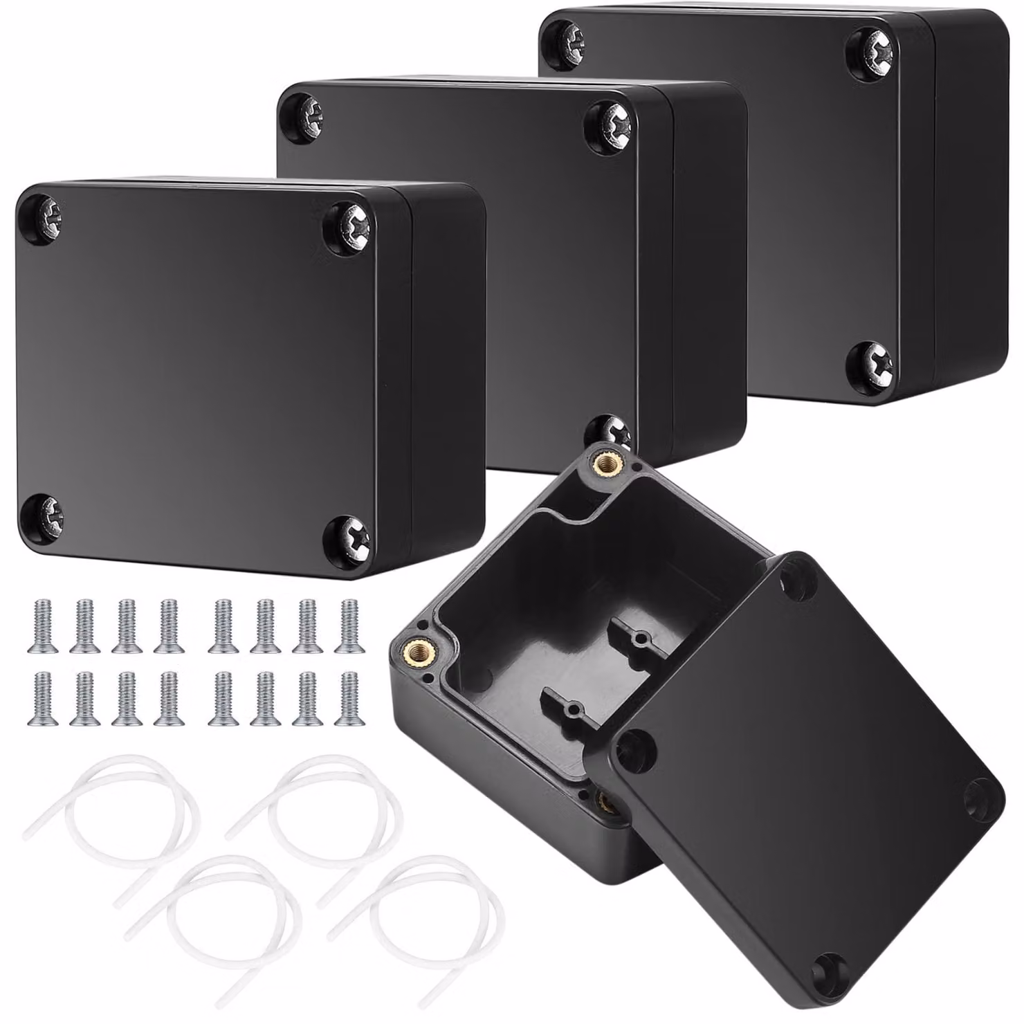 Scatole di derivazione, 4 pezzi, grado di protezione IP65, scatola di derivazione per esterni, contenitore elettronico, accessori elettrici, alloggiamento, plastica, nero, 6