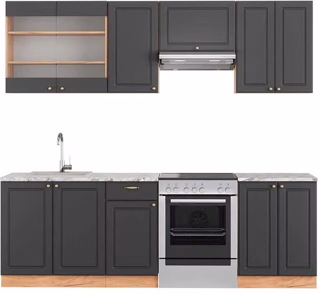 Cucina componibile Fame-Line Vicco colore Antracite e Rovere dorato, L: 240 cm, P: 60 cm, H: 81,6 cm – 1
