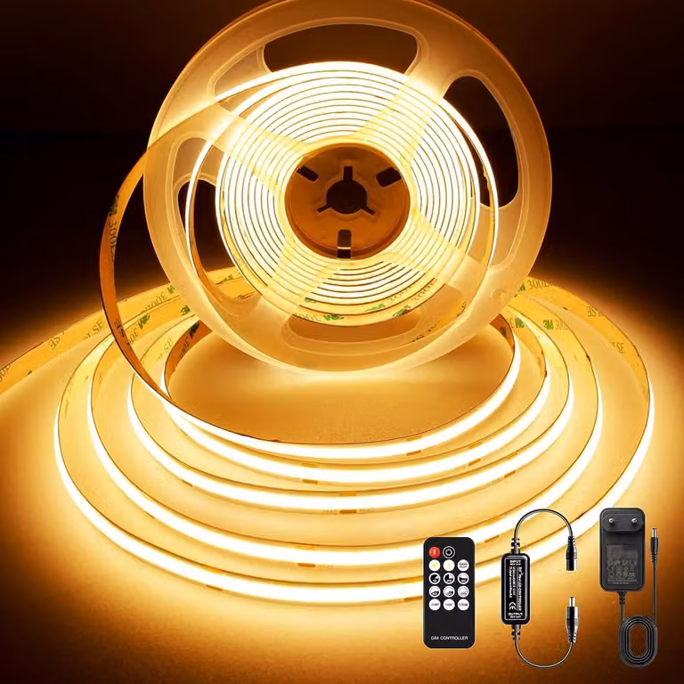 Striscia LED COB, 3 metri, luce calda, dimmerabile, 24V, 3000K, larghezza 8 mm