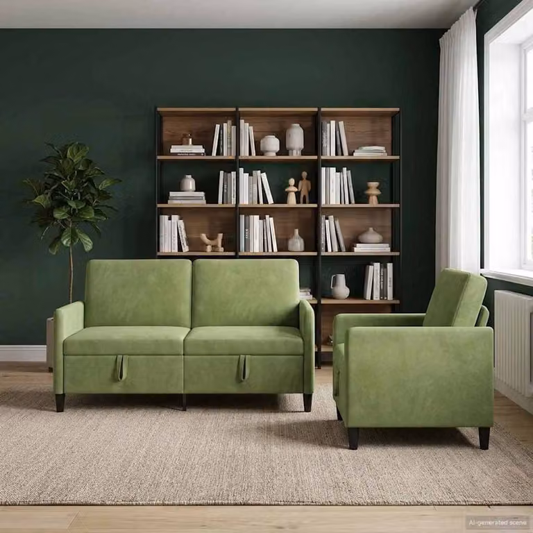 Set di 2 divani moderni vidaXL con contenitore, rivestimento in tessuto verde, seduta con apertura a sollevamento per il soggiorno