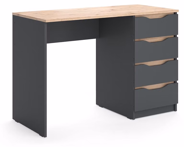 Scrivania Vicco Ruben Antracite/Rovere artigianale 110 x 50 cm con 4 cassetti, Model 62899