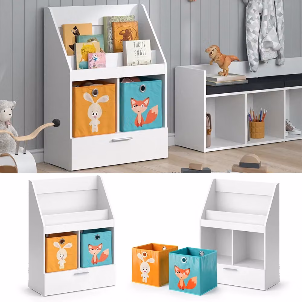 Libreria per bambini Vicco Luigi colore bianco con cassetto e 2 scatole pieghevoli L: 72 cm, H: 96.2 cm, P: 31.2 cm – 2
