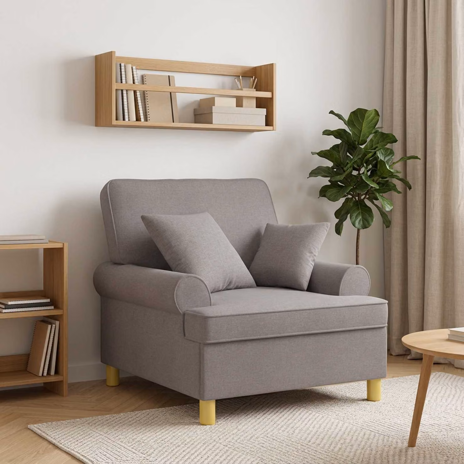 Poltrona XL vidaXL con cuscini in tessuto beige e grigio per soggiorno o camera da letto