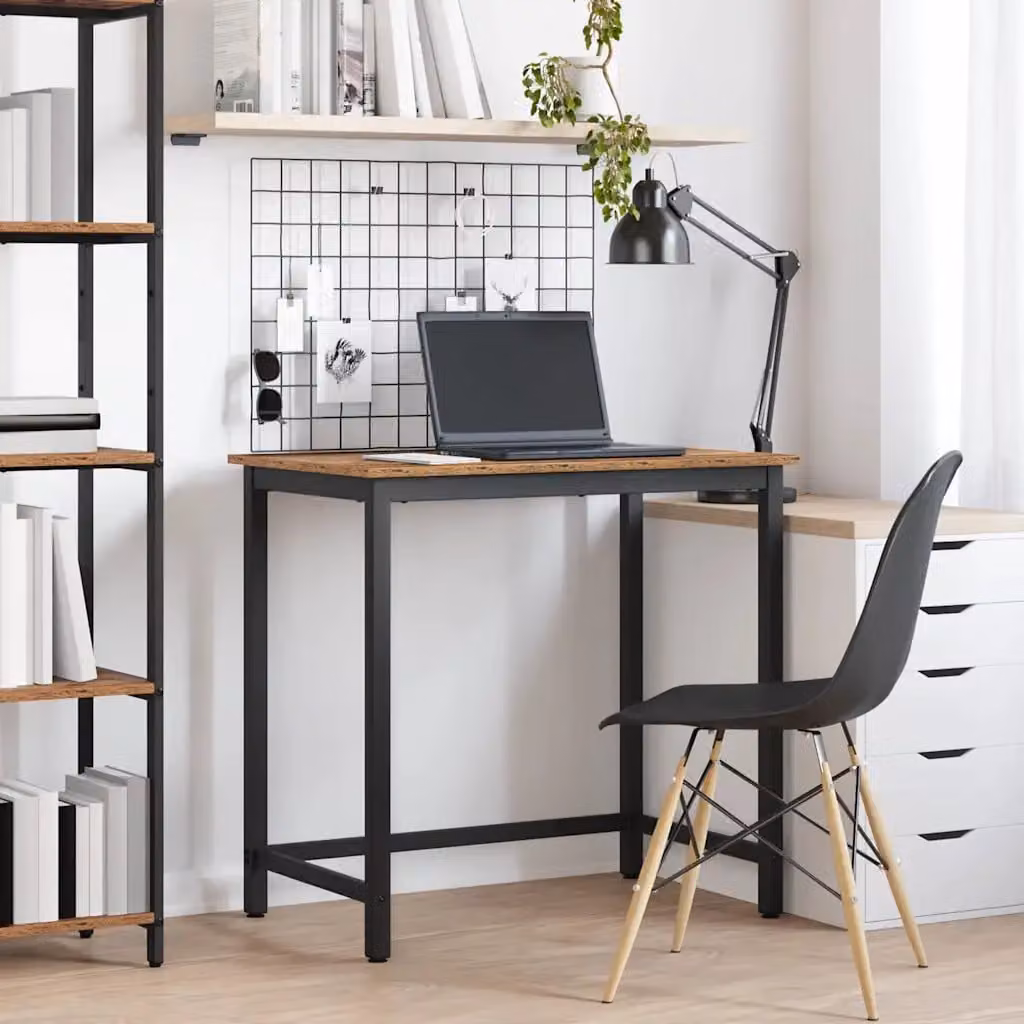 Scrivania moderna vidaXL in legno e metallo marrone L: 100 cm, P: 50 cm, H: 76,5 cm