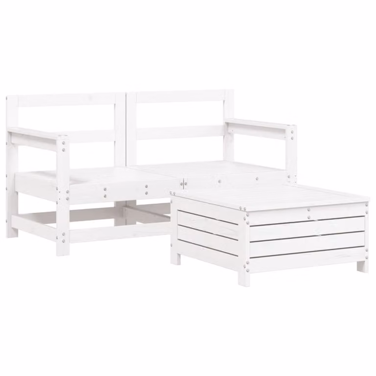 Set Divani da Giardino 3 pz Bianco in Legno Massello di Pino