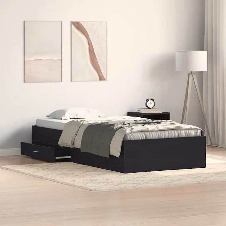vidaXL Struttura del letto con cassetto in legno Rovere Nero L/P/H: 200 x 90 x 93 cm