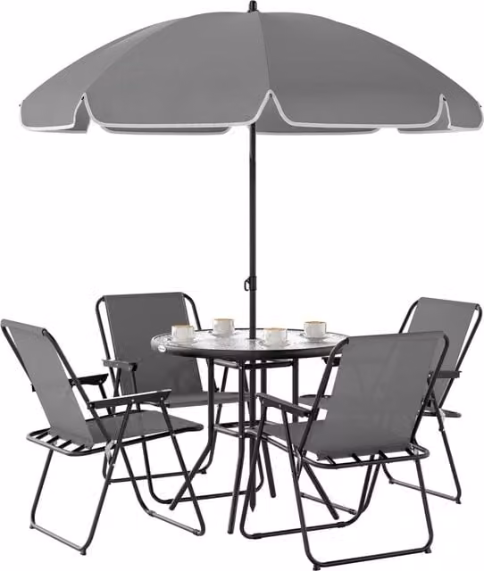 Set da Giardino Giordanoshop composto da Tavolo Rotondo in Vetro e 4 Sedie Pieghevoli, Colore Grigio e Nero – 1