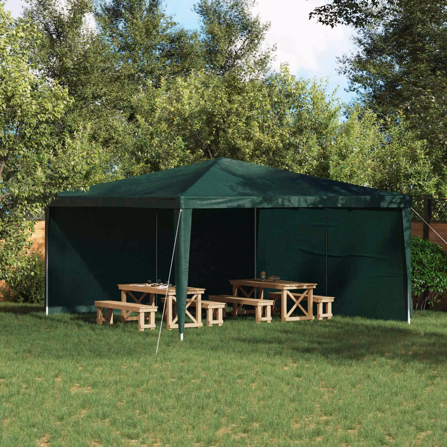 Set di 2 pareti per tenda da festa vidaXL in verde, realizzate in acciaio e PE, L 400 cm x H 195 cm