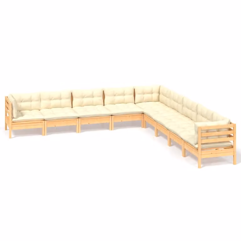 Set Divani da Giardino 9 pz con Cuscini Crema Massello di Pino